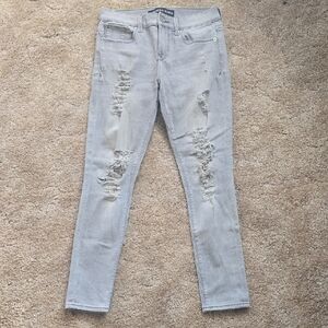 Express Light Gray Distressed Mid Rise Skinny Jeans